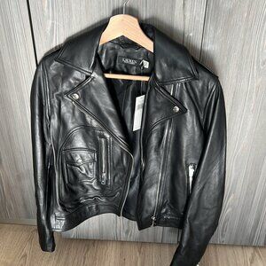 New Lauren by Ralph Lauren Women's Black Leather Motorcycle Jacket - Size S
